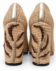 Embroidered Straw Block Heels