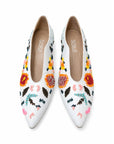 Floral White Leather Heels