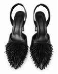 Jet-Black Beaded Satin Heels
