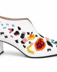 Floral White Leather Heels