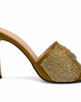Embroidered Satin Heels