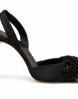 Beaded Satin Black Heels