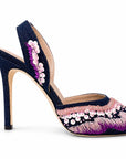 Embroidered Denim Heels