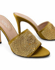 Embroidered Satin Heels
