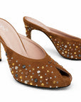 Embroidered Suede Heels