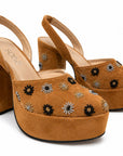 Beaded Suede Platform Heels