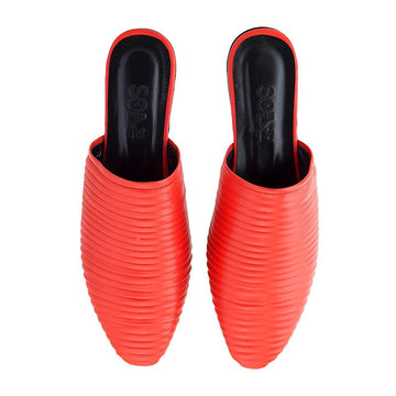 Neon-Grapefruit Leather Slippers