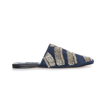 Royal Blue Silk Linen Slippers