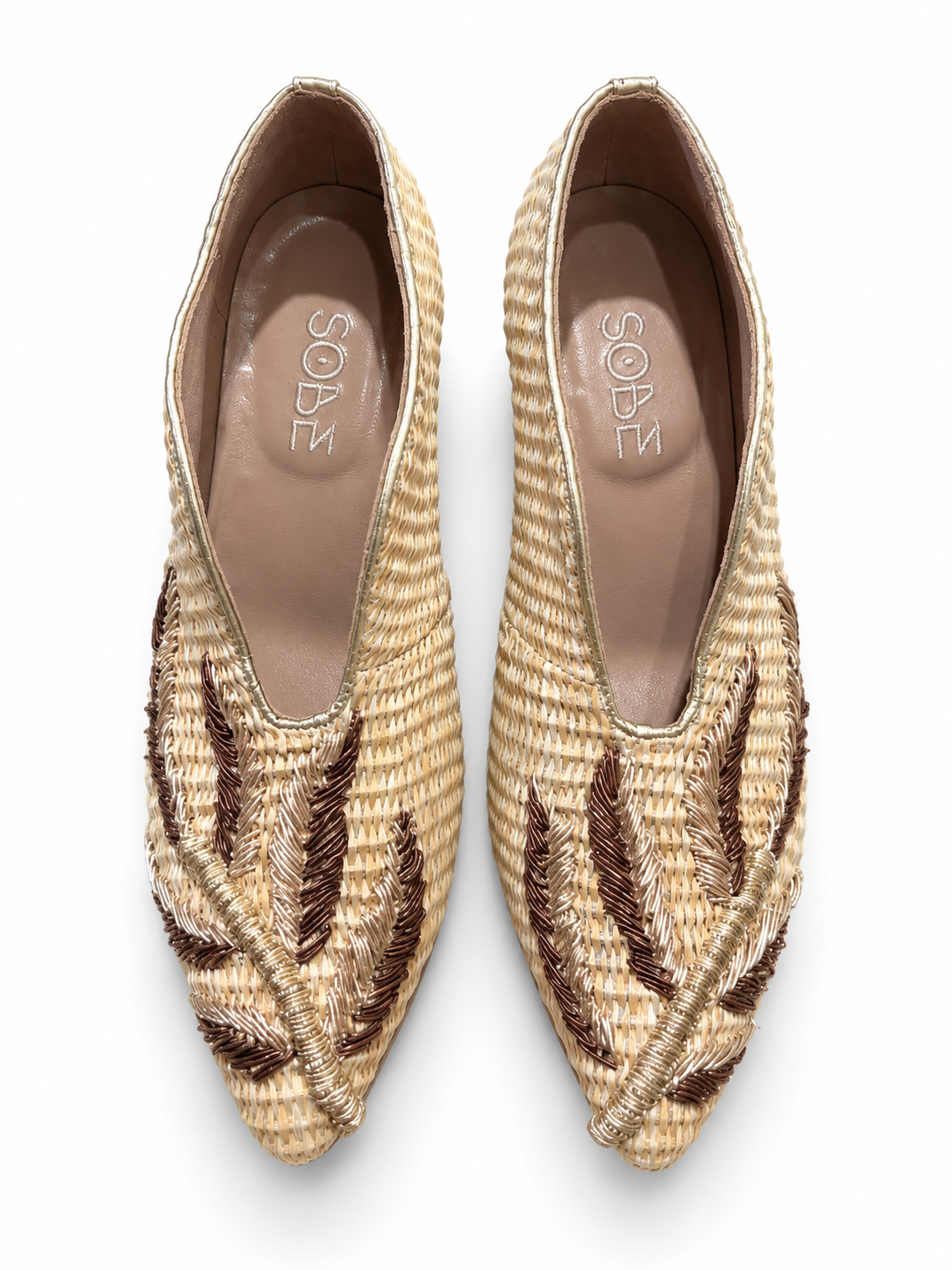 Embroidered Straw Block Heels