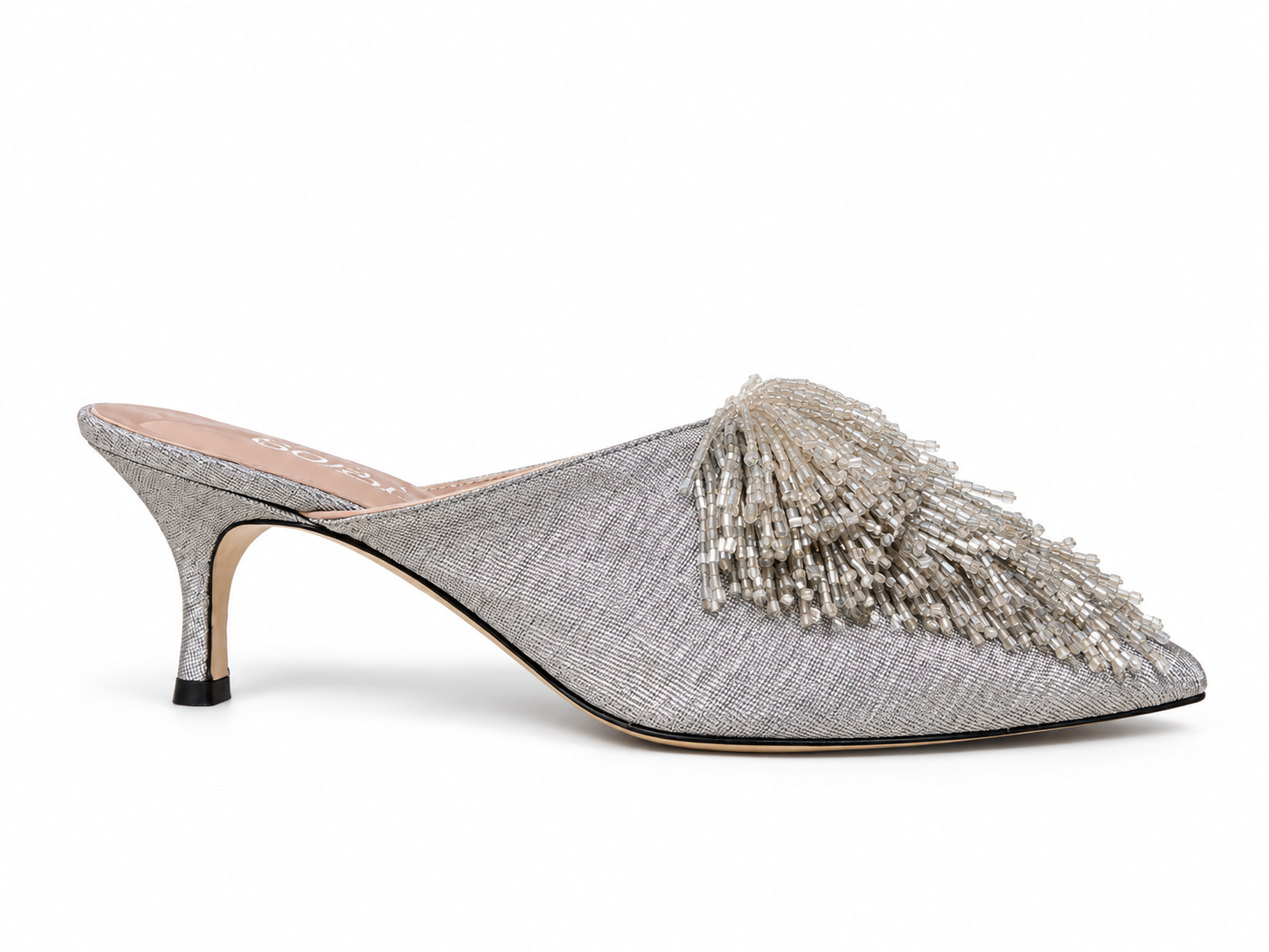 Beaded Silver Low Heels