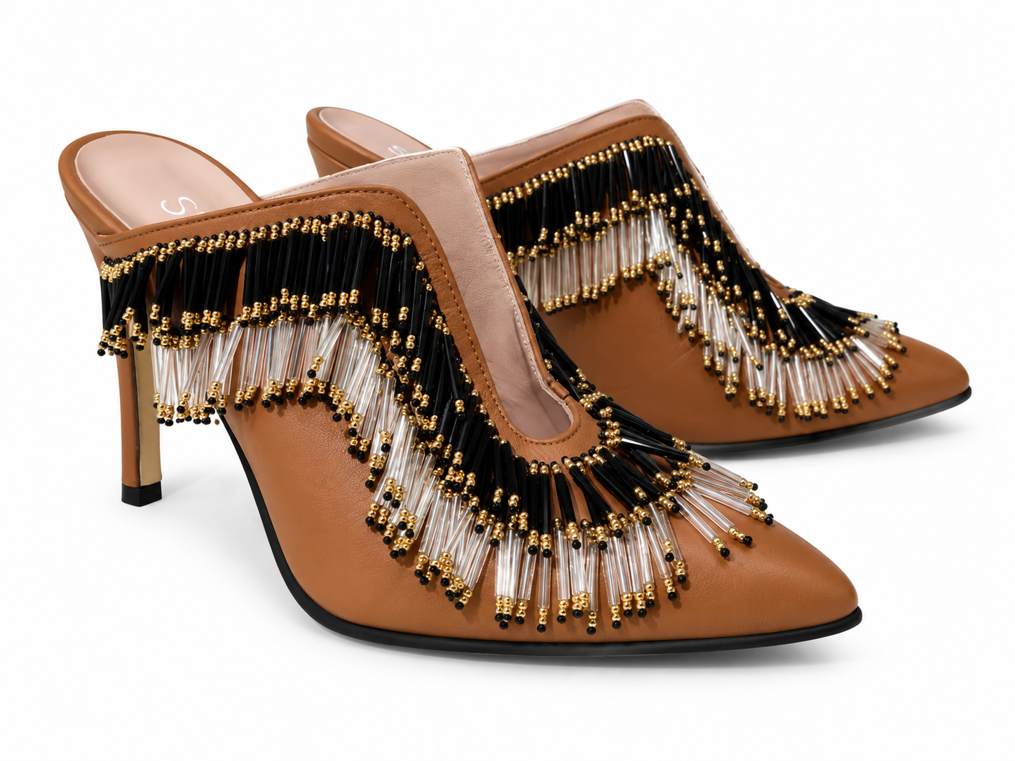 Embroidered Leather Heels
