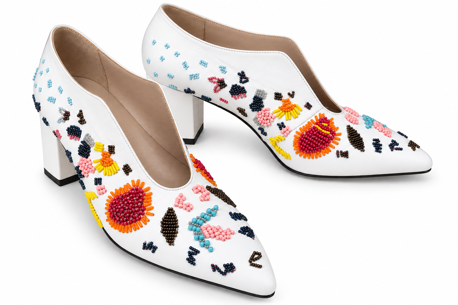 Beaded White Heels