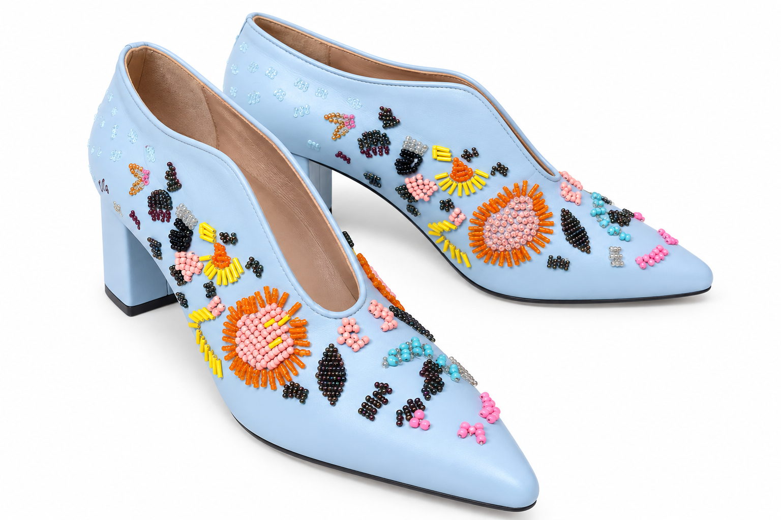Beaded Baby Blue Heels
