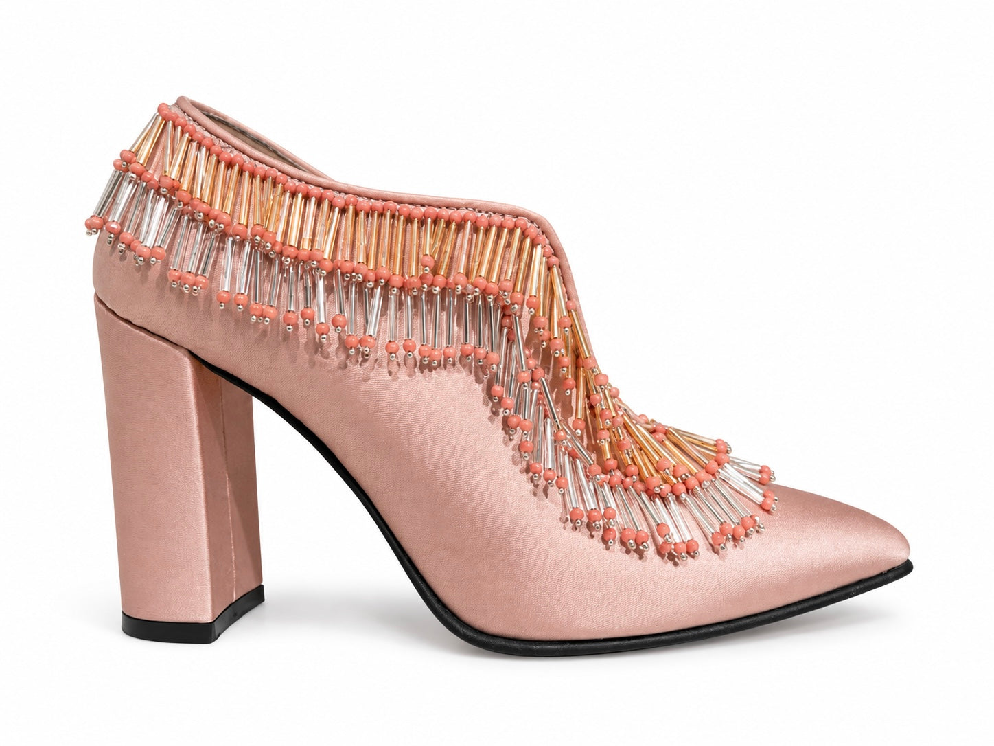 Pink Satin Beaded Heels