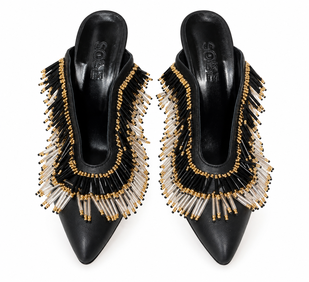 Beaded Heeled Mules
