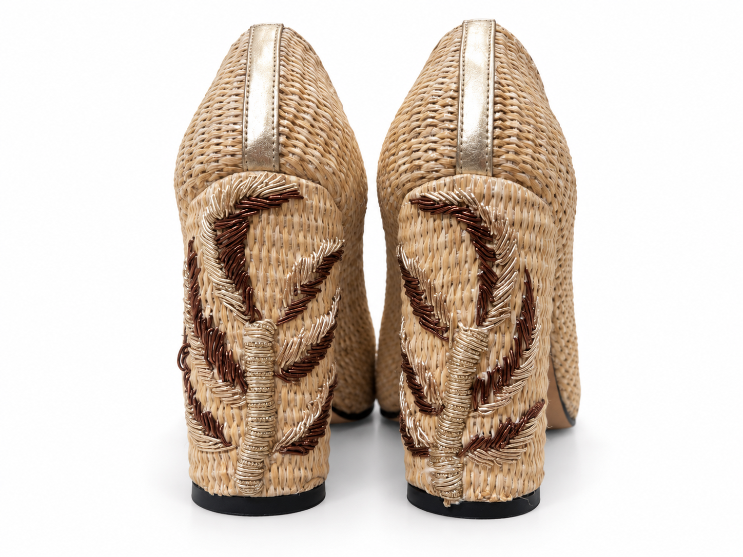 Embroidered Straw Block Heels