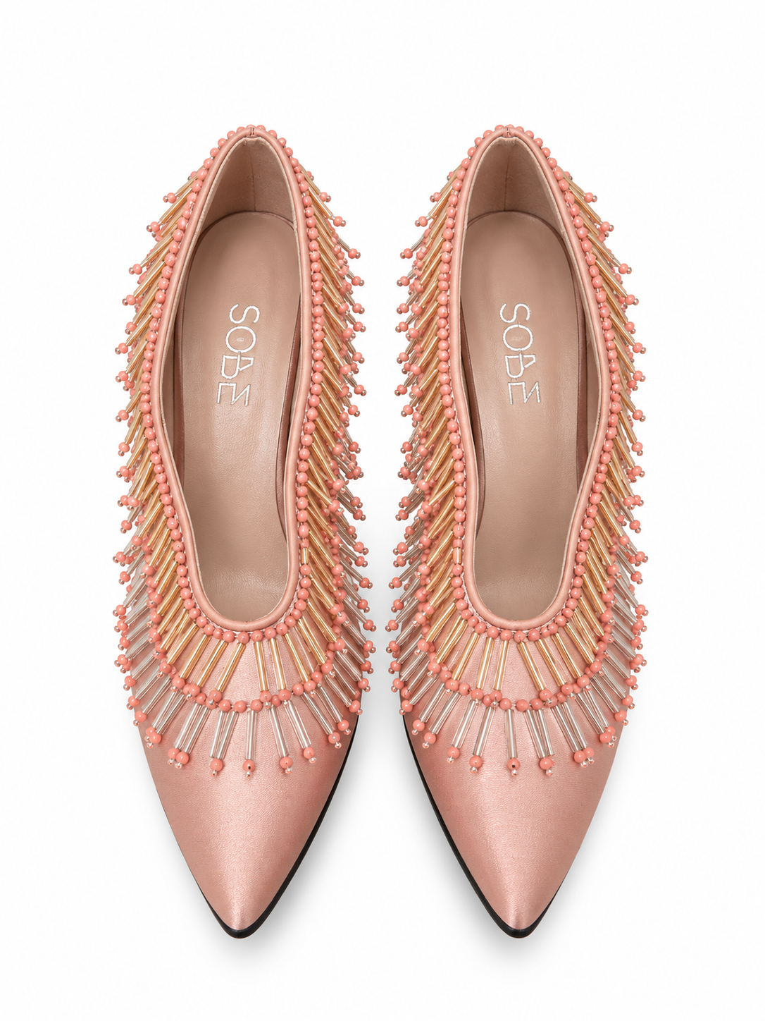 Pink Satin Beaded Heels