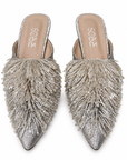 Beaded Silver Low Heels