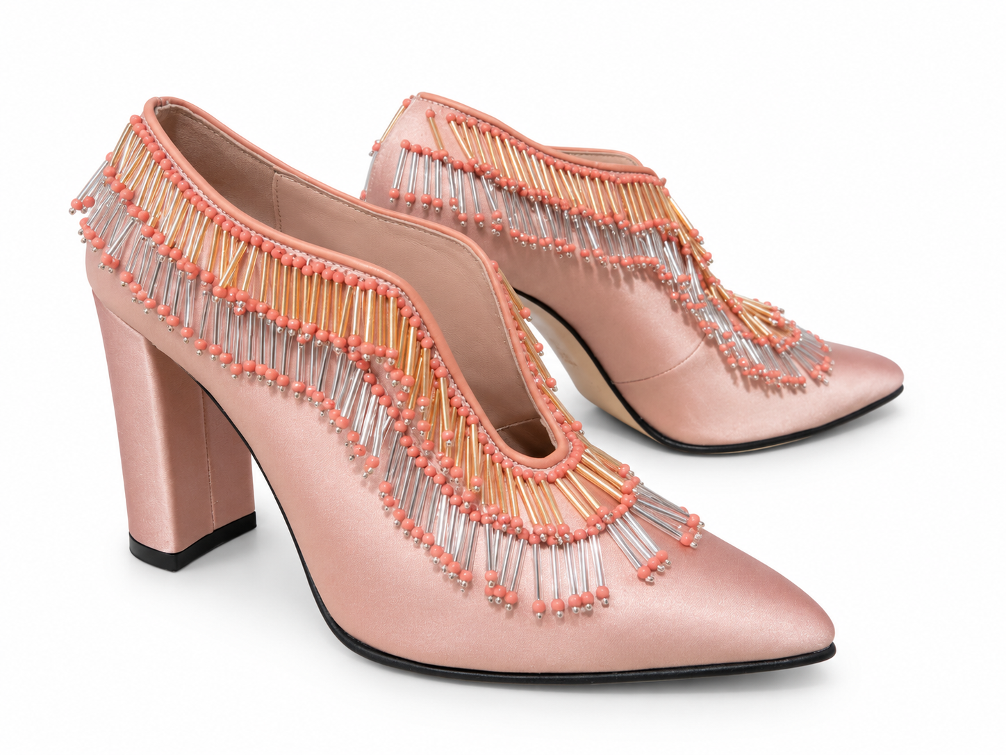 Pink Satin Beaded Heels