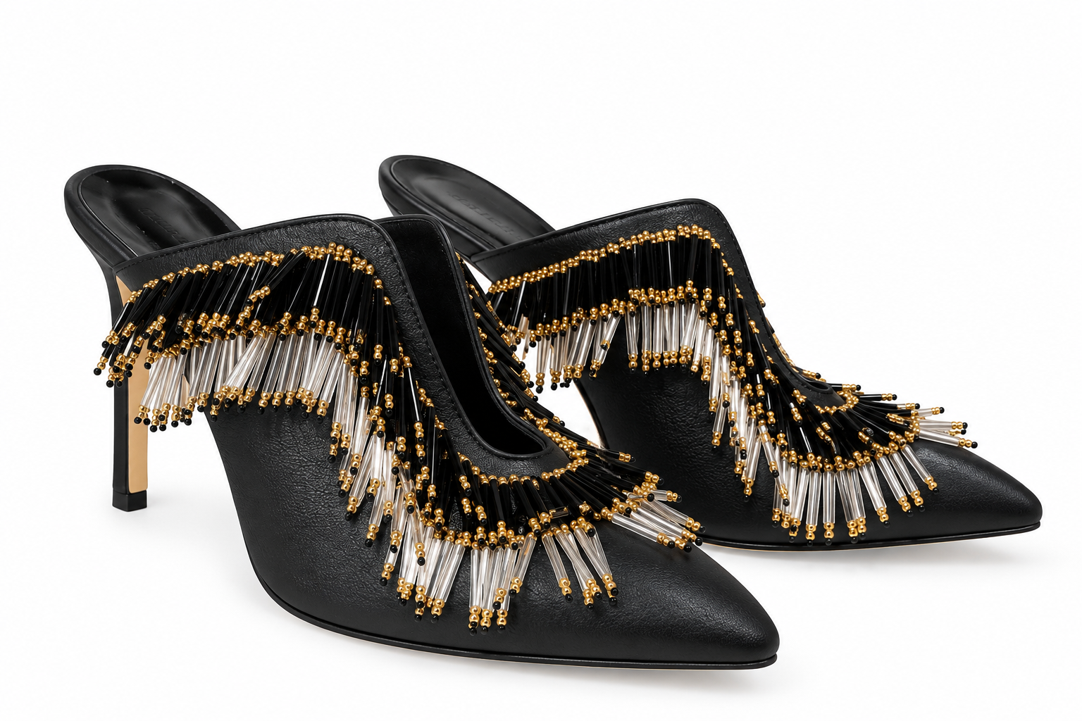 Beaded Heeled Mules