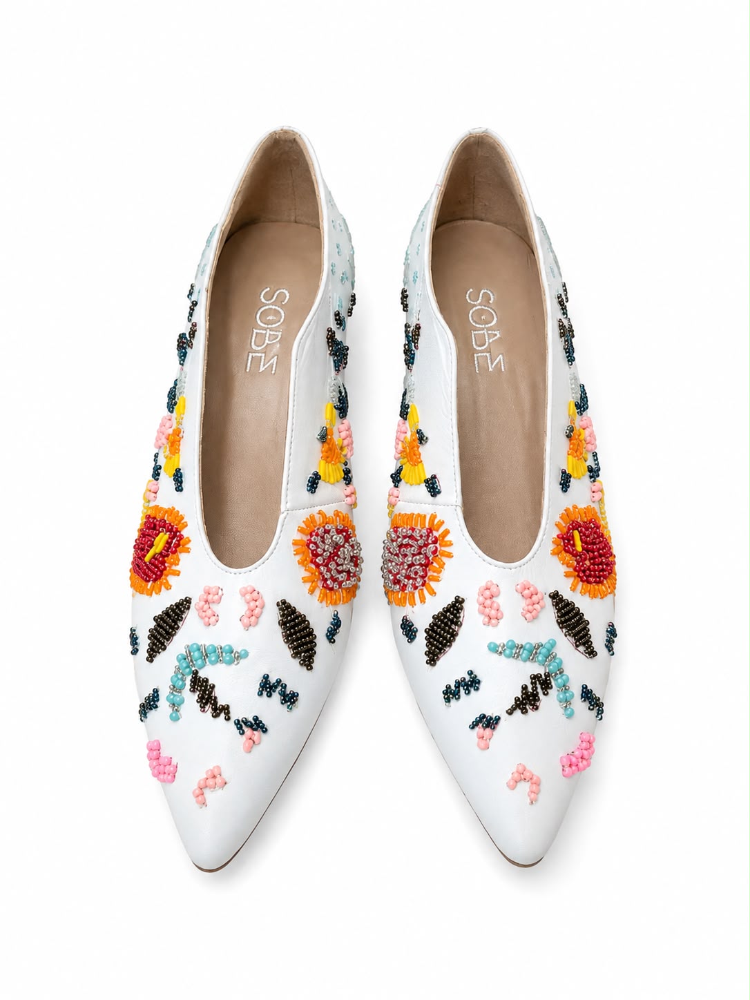 Floral White Leather Heels