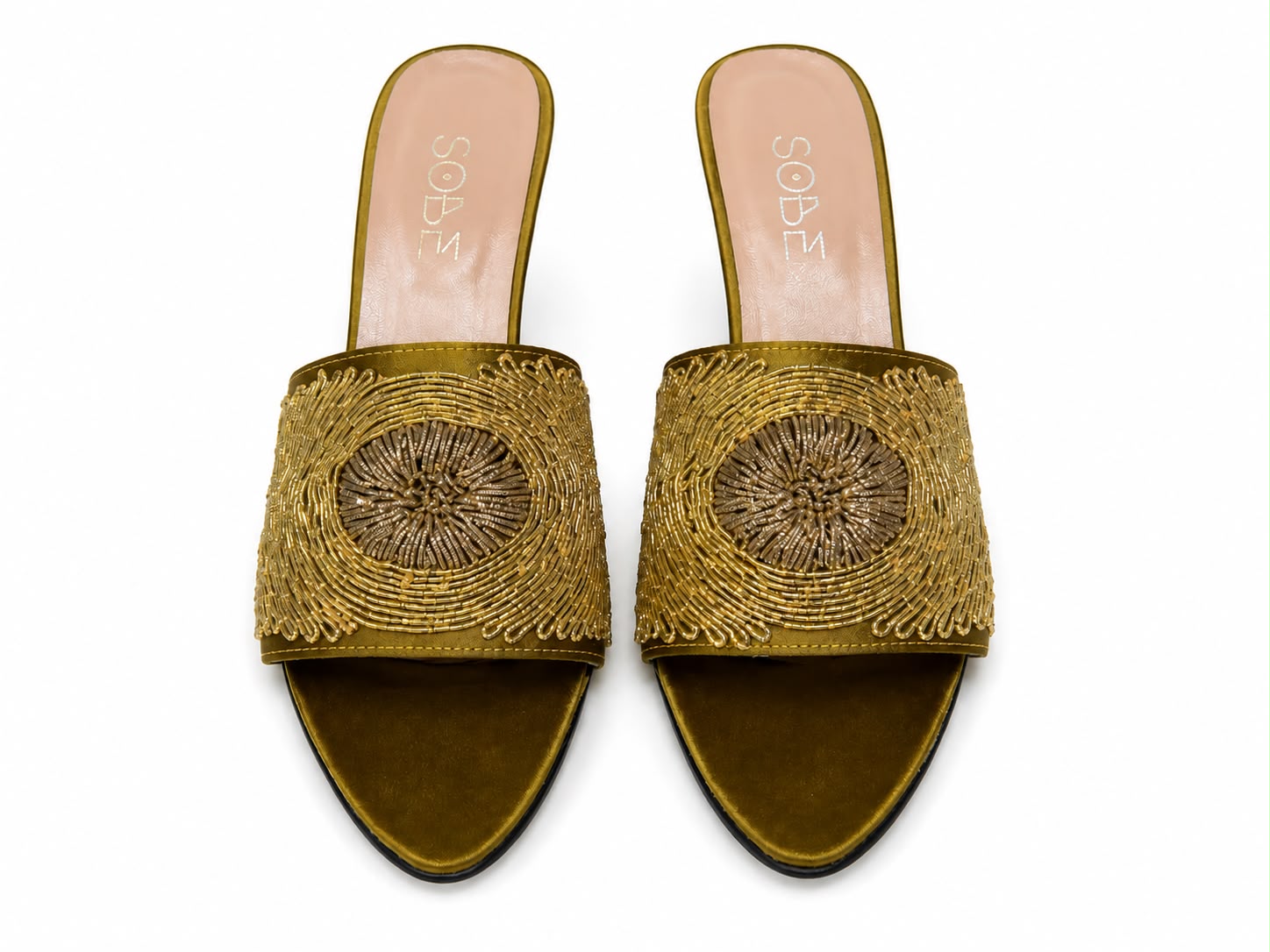 Embroidered Satin Heels