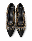 Beaded Satin Black Pumps