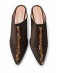 Embroidered Satin Brown Heels