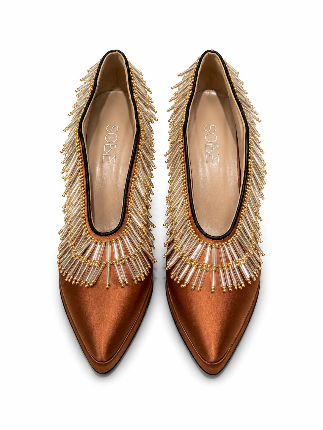 Platform Beaded Satin Heels