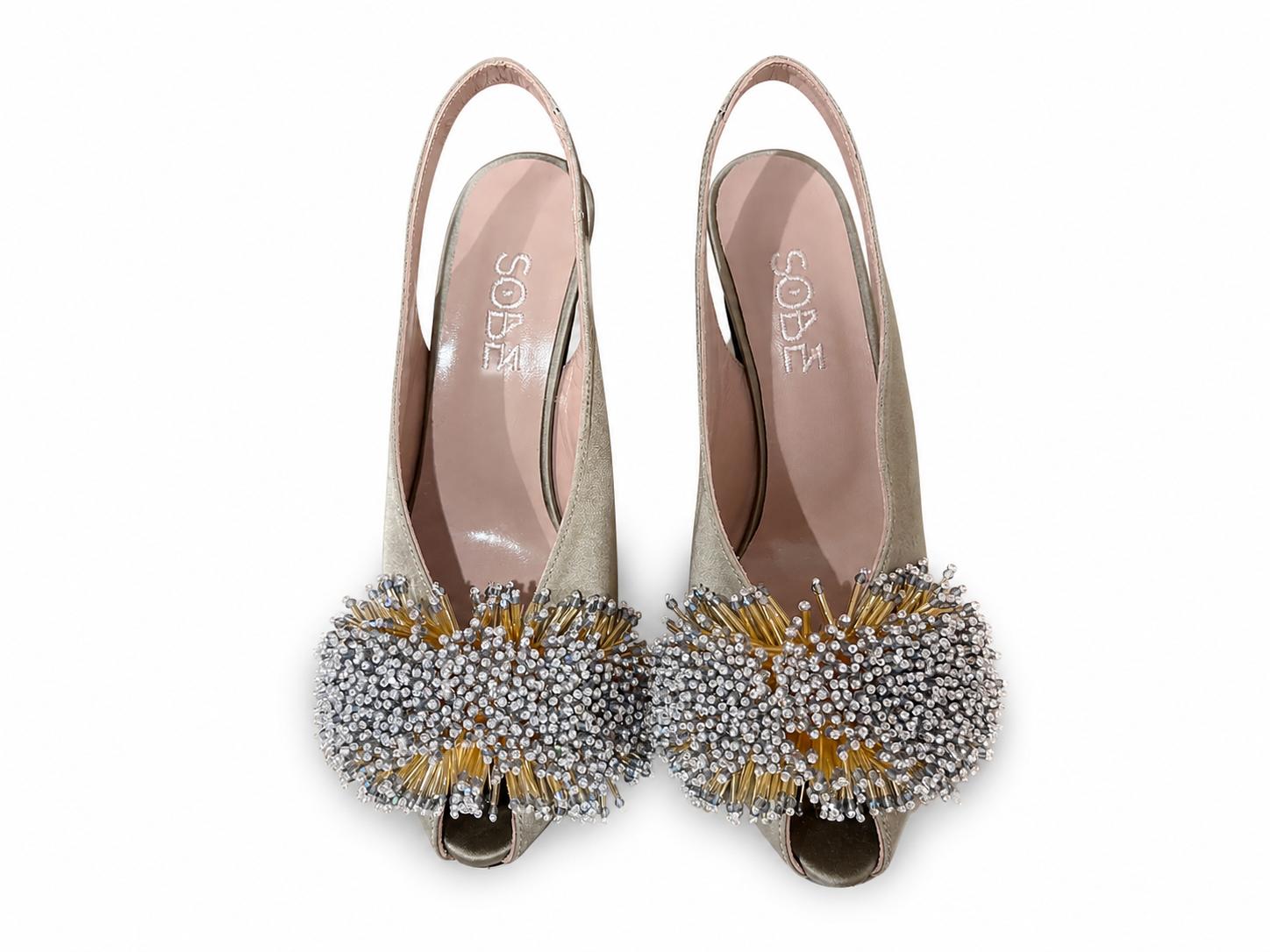 Beaded Satin Heels