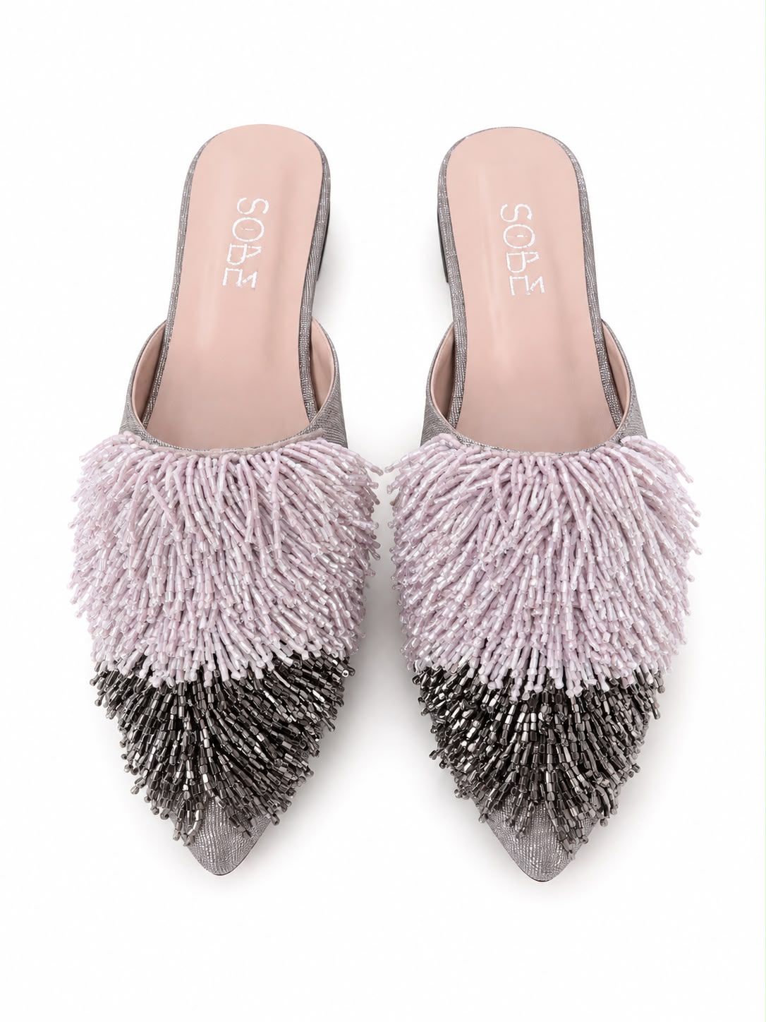 Beaded Grey Slippers