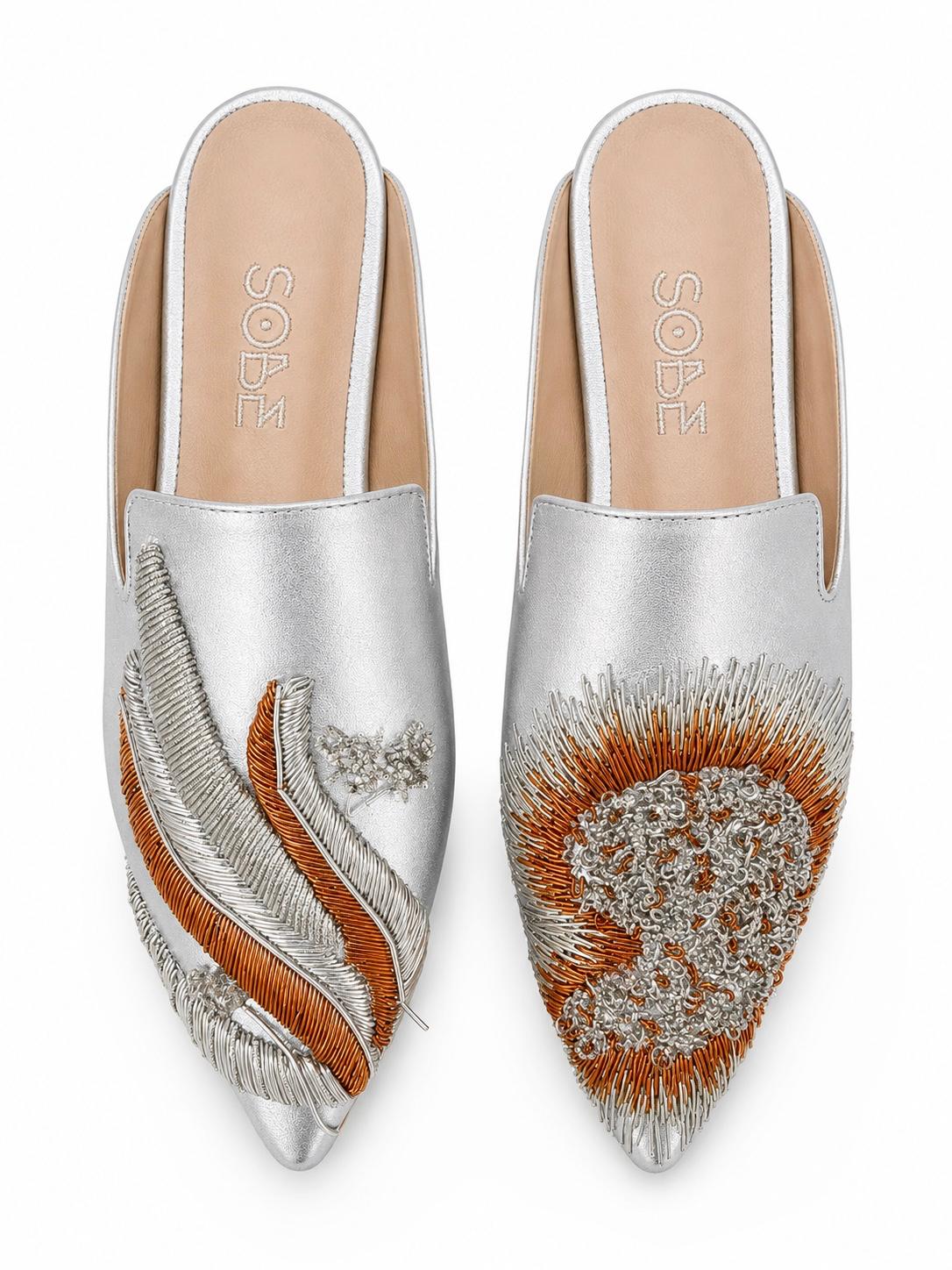 Embroidered Silver Slippers
