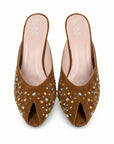 Embroidered Suede Heels