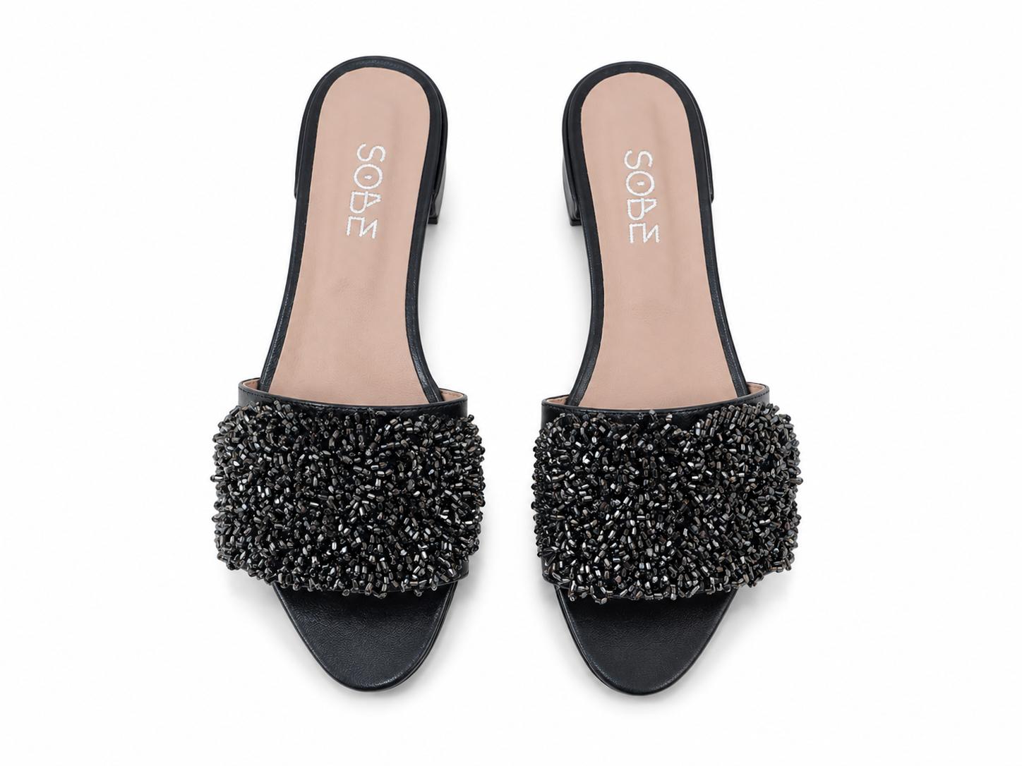 Beaded Black Slippers