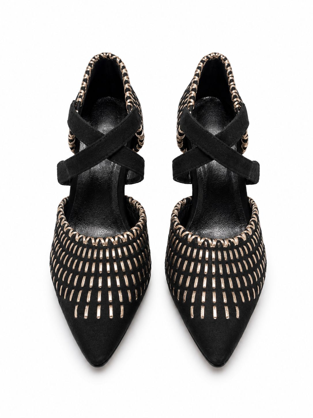 Embroidered Suede Heels