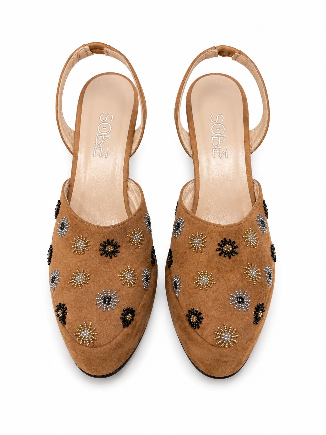 Beaded Suede Platform Heels