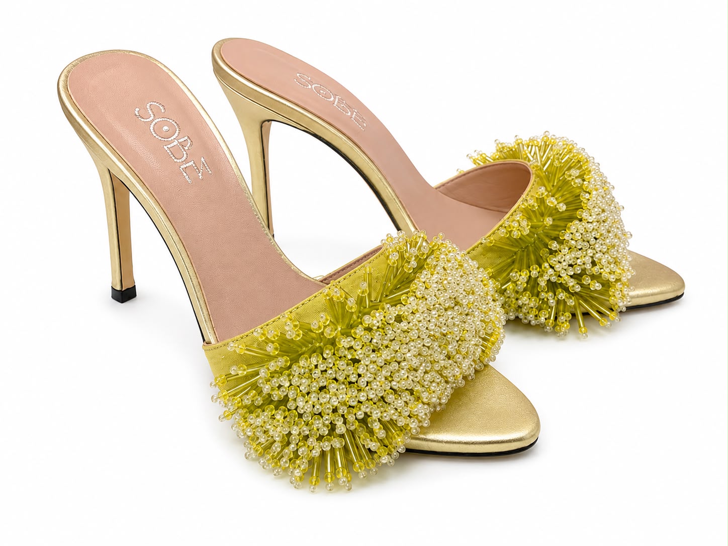 Beaded Satin Heels