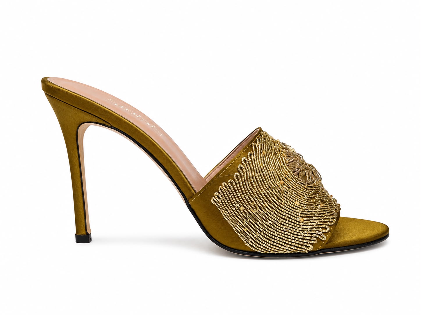 Embroidered Satin Heels