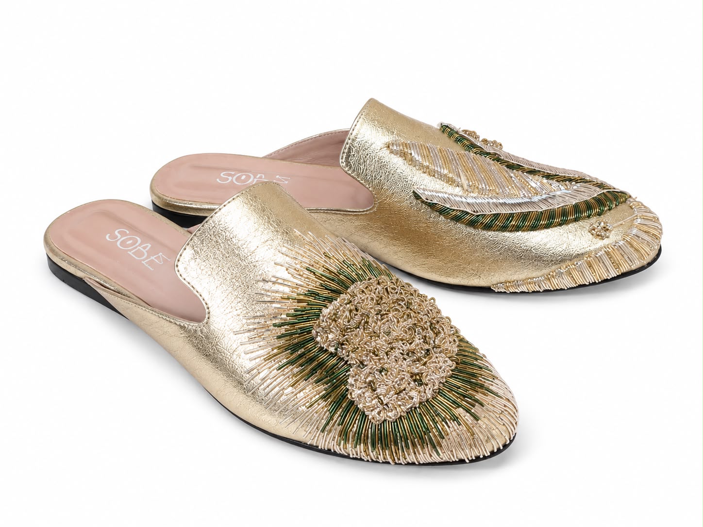 Embroidered Gold Slippers