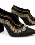 Beaded Satin Black Pumps