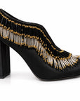 Beaded Satin Black Pumps