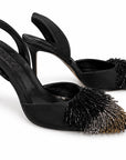 Beaded Satin Black Heels