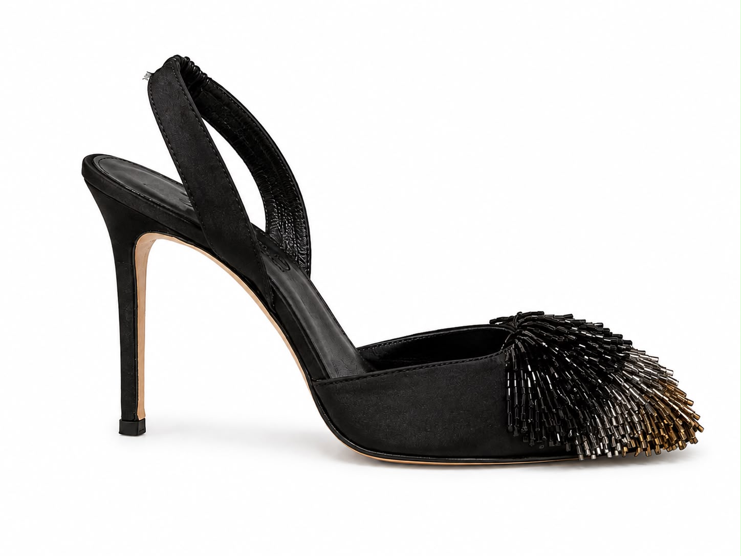 Beaded Satin Black Heels