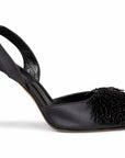 Jet-Black Beaded Satin Heels