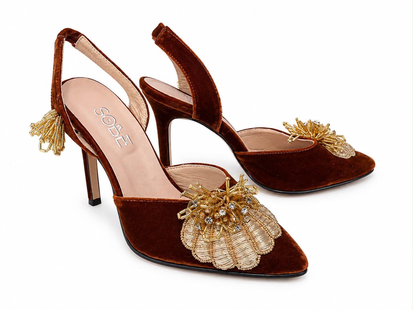 Embroidered Velvet Heels