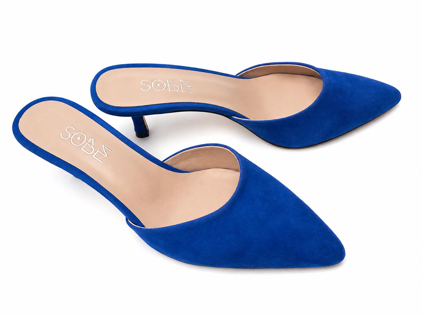 Suede Blue Short Heels