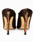 Embroidered Satin Brown Heels