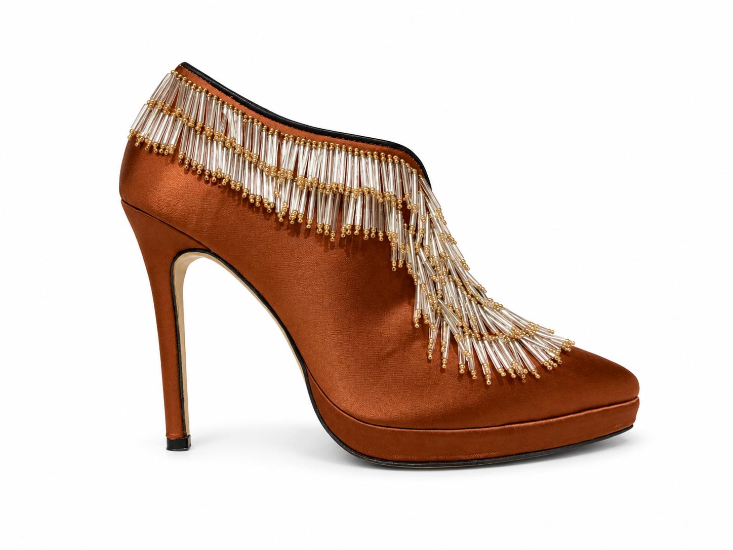 Platform Beaded Satin Heels