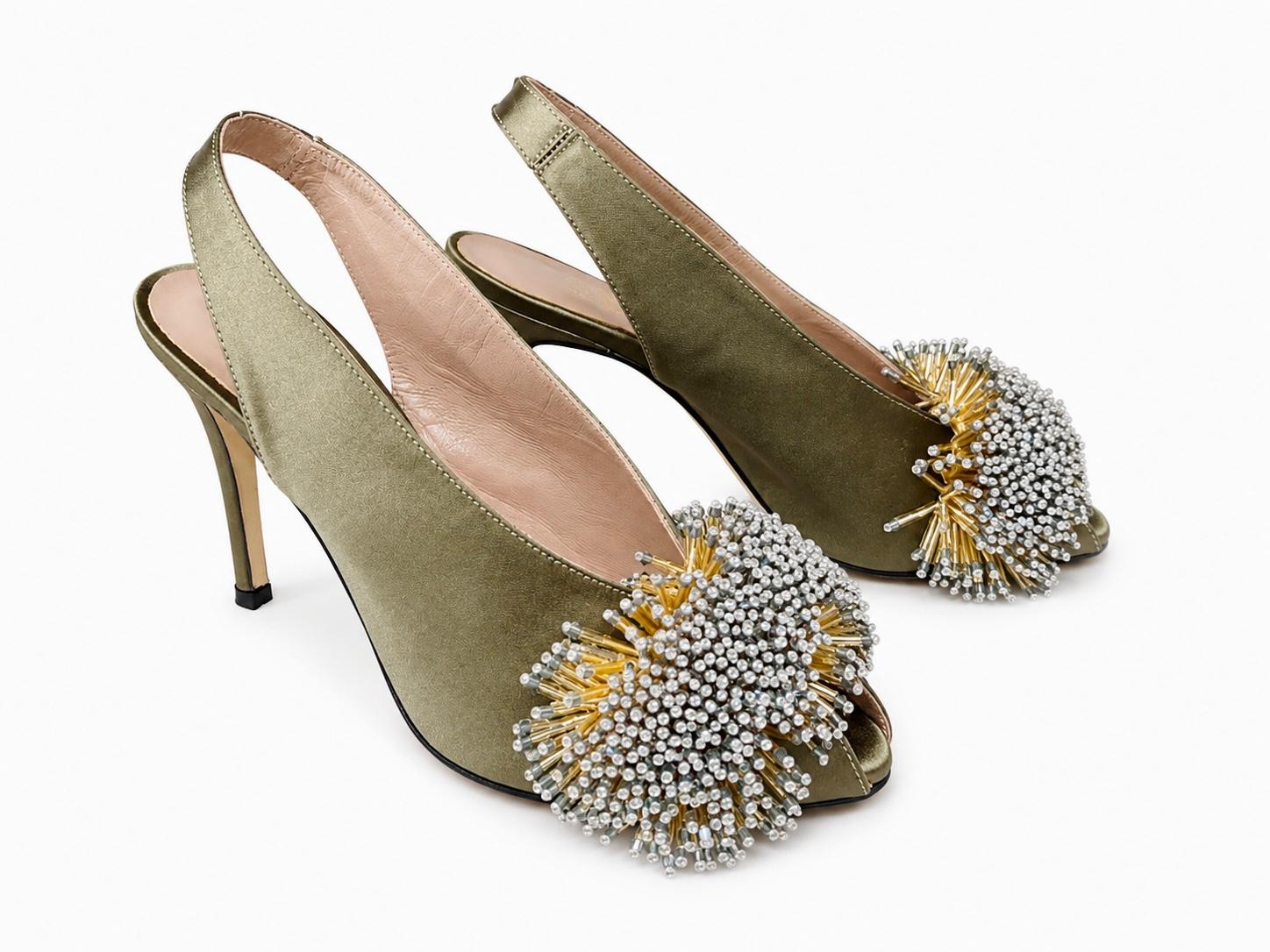 Beaded Satin Heels