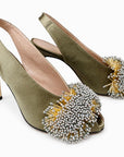 Beaded Satin Heels